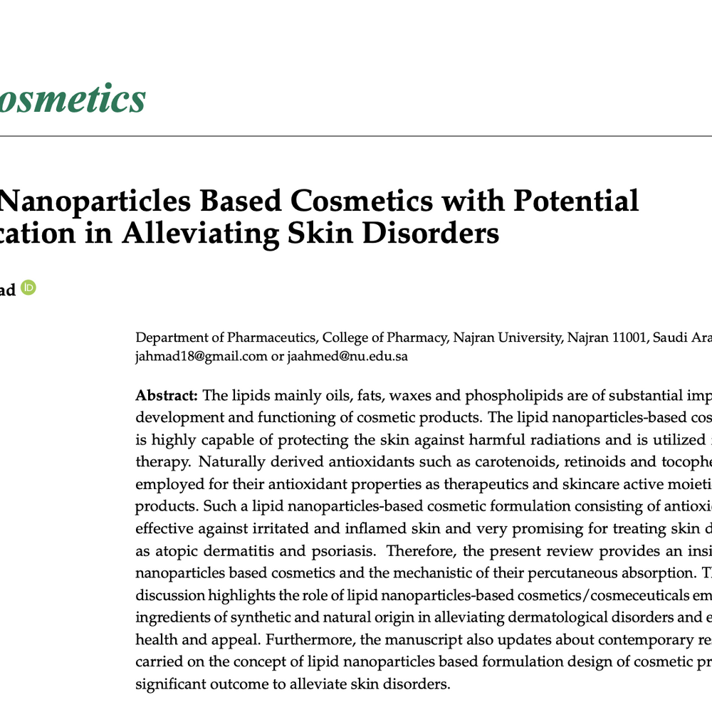 Lipid Nanoparticles Based Cosmetics