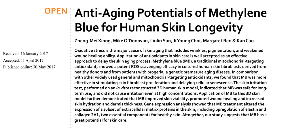 Anti-Aging Potentials of Methylene Blue for Human Skin Longevity