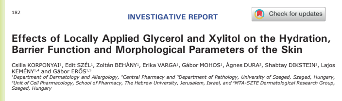 Effects of Locally Applied Glycerol and Xylitol on the Hydration, Barrier Function and Morphological Parameters of the Skin