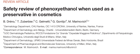 Safety review of phenoxyethanol when used as a preservative in cosmetics