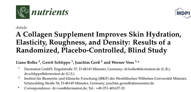 A Collagen Supplement Improves Skin Hydration, Elasticity, Roughness, and Density: Results of a Randomized, Placebo-Controlled, Blind Study