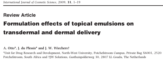 Formulation effects of topical emulsions on transdermal and dermal delivery