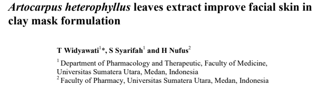 Artocarpus heterophyllus leaves extract improve facial skin in clay mask formulation