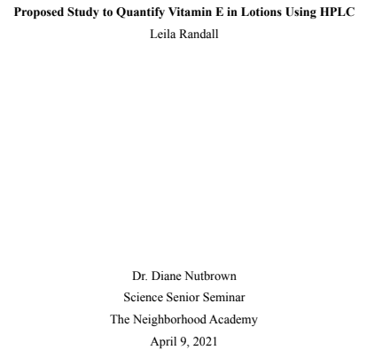 Proposed Study to Quantify Vitamin E in Lotions Using HPLC