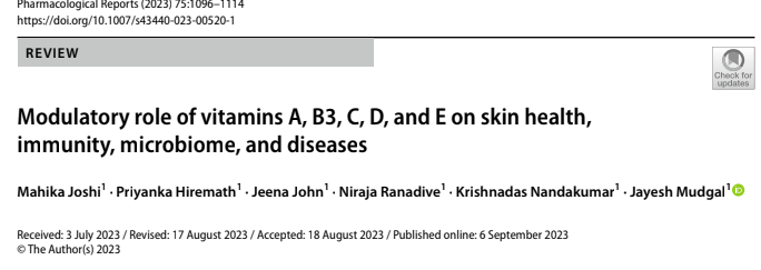 Modulatory role of vitamins A, B3, C, D, and E on skin health, immunity, microbiome, and diseases