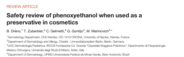 Safety review of phenoxyethanol when used as a preservative in cosmetics