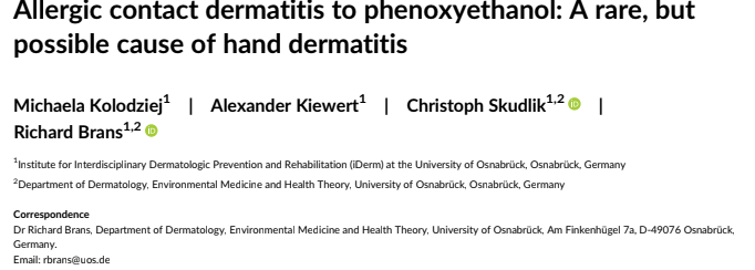 Allergic contact dermatitis to phenoxyethanol: A rare, but possible cause of hand dermatitis