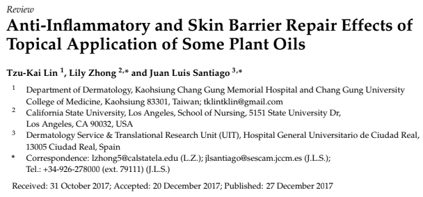 Anti-Inflammatory and Skin Barrier Repair Effects of Topical Application of Some Plant Oils