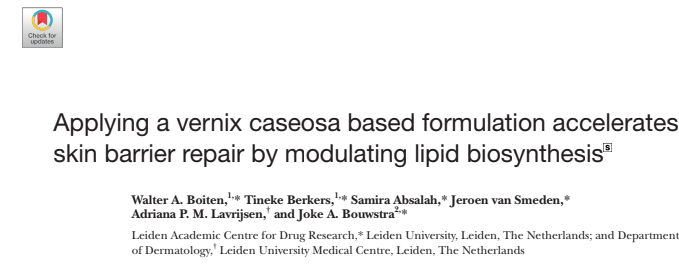 Applying a vernix caseosa based formulation accelerates skin barrier repair by modulating lipid biosynthesis