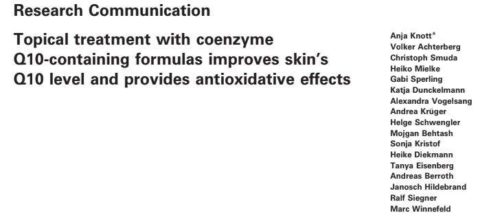 Topical treatment with coenzyme Q10-containing formulas improves skin’s Q10 level and provides antioxidative effects