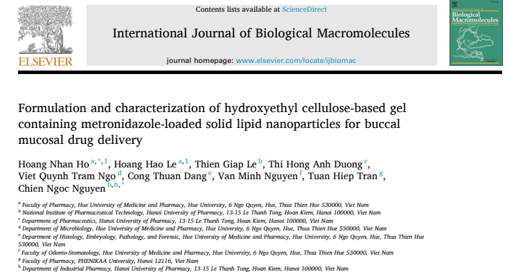 Formulation and characterization of hydroxyethyl cellulose-based gel containing metronidazole-loaded solid lipid nanoparticles for buccal mucosal drug delivery