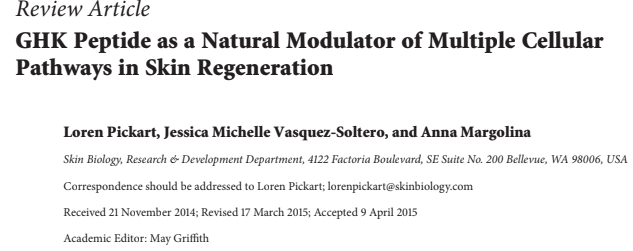 GHK Peptide as a Natural Modulator of Multiple Cellular Pathways in Skin Regeneration