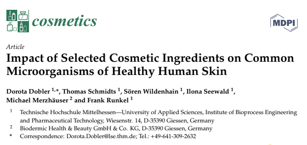 Impact of Selected Cosmetic Ingredients on Common Microorganisms of Healthy Human Skin