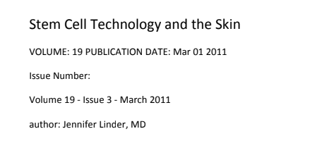 Stem Cell Technology and the Skin