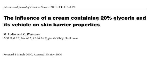 The influence of a cream containing 20% glycerin and its vehicle on skin barrier properties