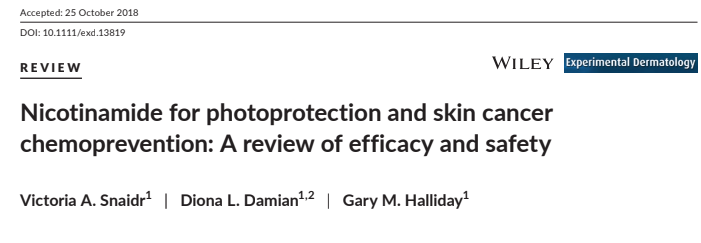 Nicotinamide for photoprotection and skin cancer chemoprevention: A review of efficacy and safety